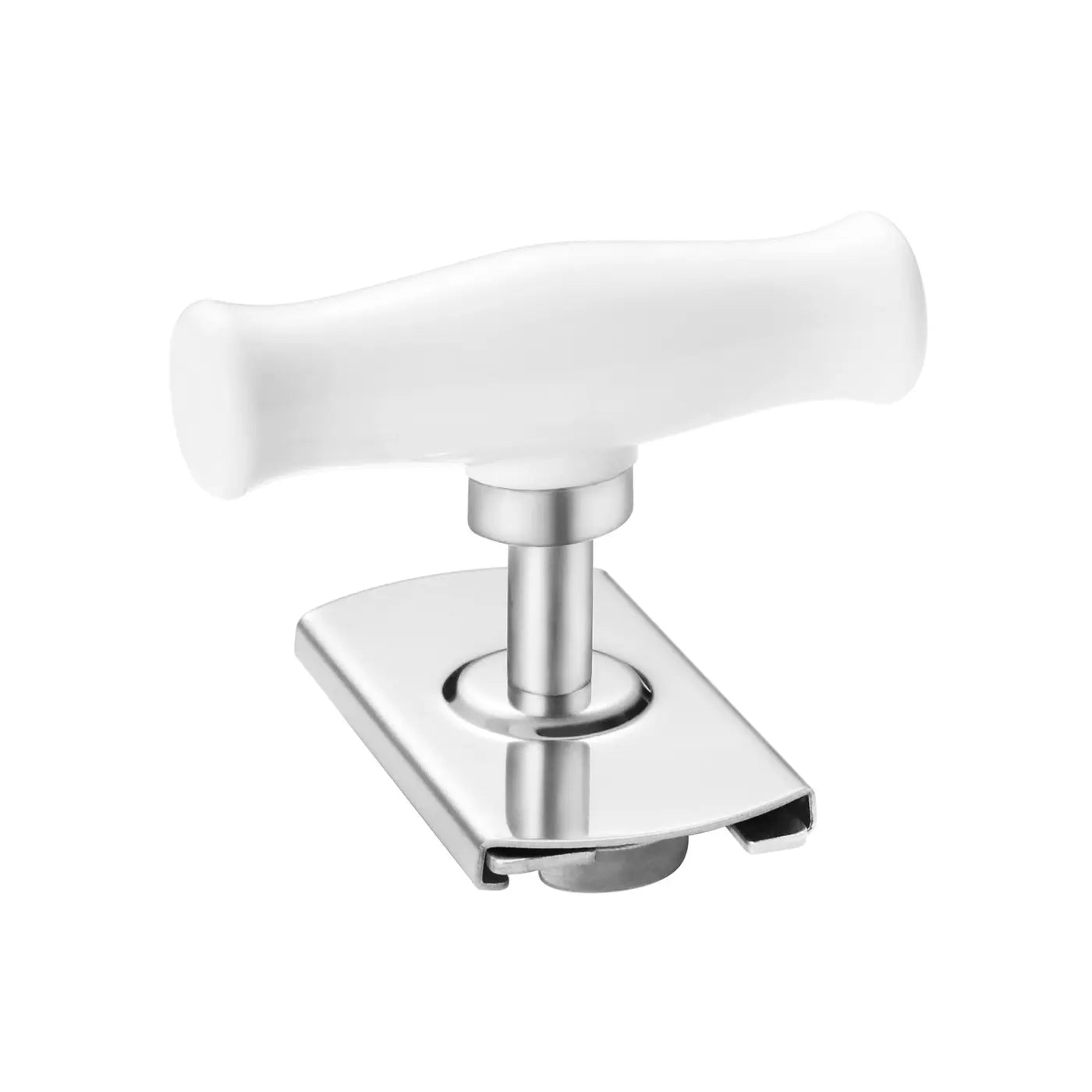 Nahaufnahme des Glasöffners aus Edelstahl mit ergonomischem weissem Griff