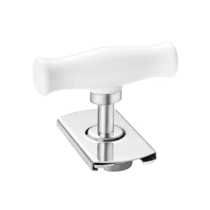 Nahaufnahme des Glasöffners aus Edelstahl mit ergonomischem weissem Griff