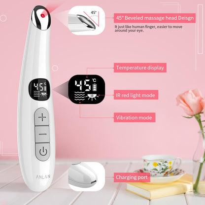 Augenmassage-Gerät mit Temperaturanzeige, Rotlicht-Modus und Vibrationsfunktion