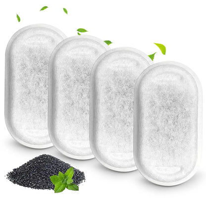 4er Pack Ersatzfilter für Katzenbrunnen mit 3-lagiger Filterung aus Filterwatte, Aktivkohle und Vorfilterschwamm zur Reduktion von Haaren, Partikeln und Gerüchen.