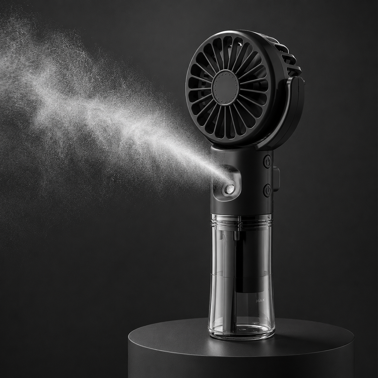 Schwarzer Handventilator mit Wassernebel als Produktvariante