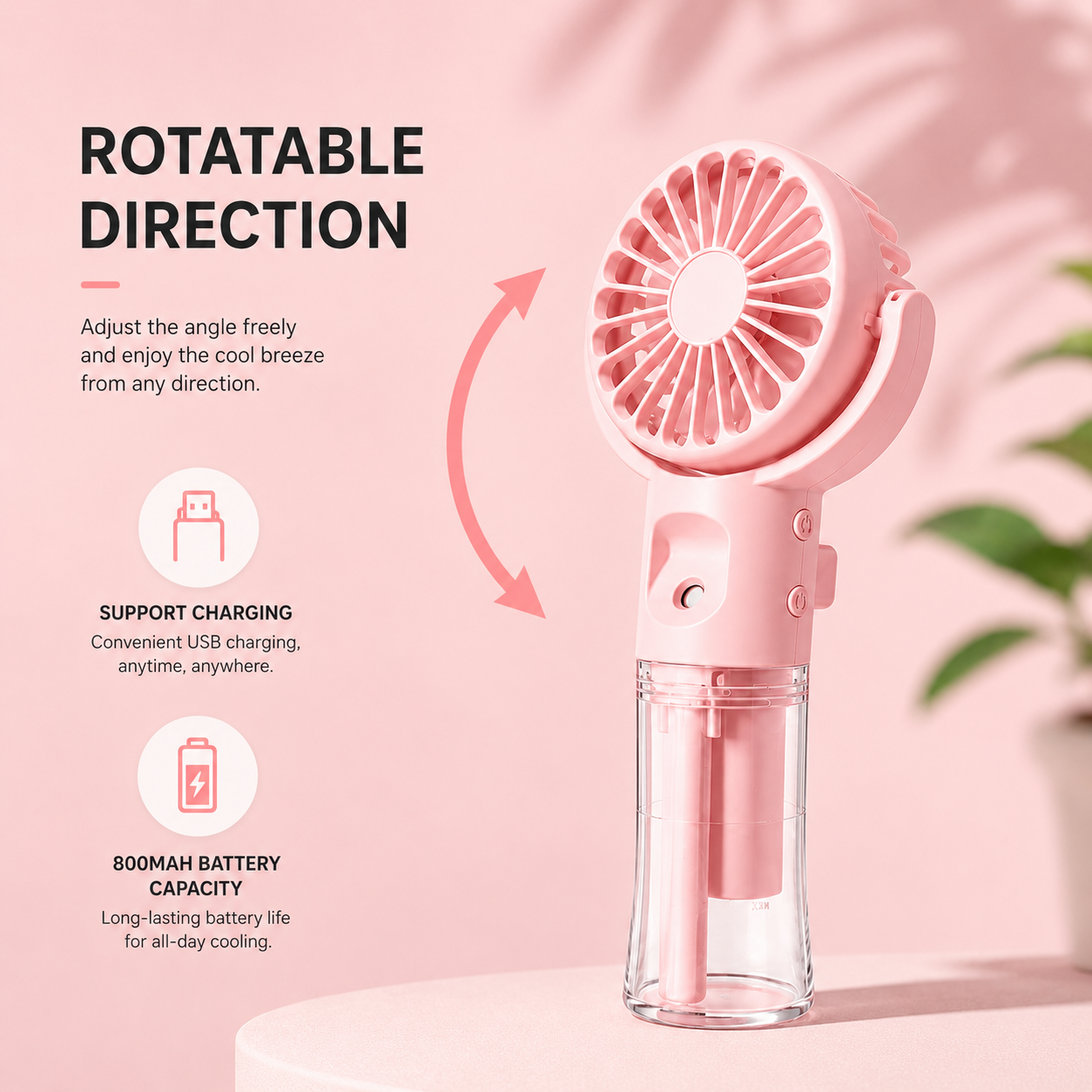 Handventilator mit verstellbarem Winkel und USB-Ladefunktion