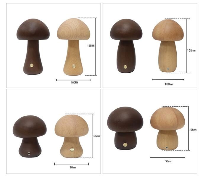 Pilzlampe aus Holz – Abmessungen und Grössenvergleich: 165 mm und 105 mm