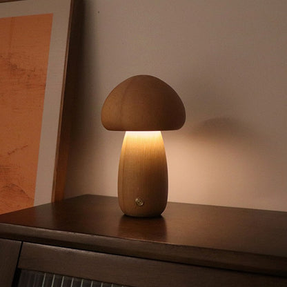 Pilzlampe Modell B aus Buche – klassische LED Holzlampe mit bauchigem Stiel, 16.5 cm