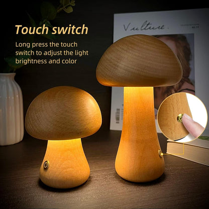 Pilzlampe aus Holz mit Touch-Dimmer – stufenlose Helligkeitseinstellung per Fingertipp