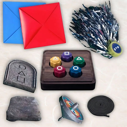 Squid Game – Komplettes Spielset mit 5 Varianten: Ddakji, Jegi, Paeng-Y, Gonggi und Jebi