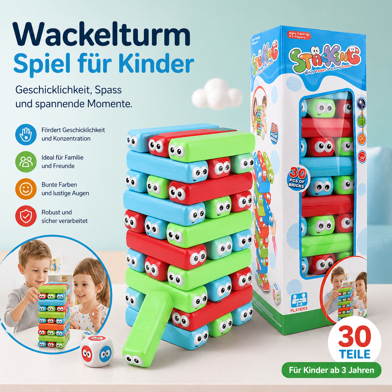Buntes Stapelturm Spiel mit farbigen Blöcken für Kinder
