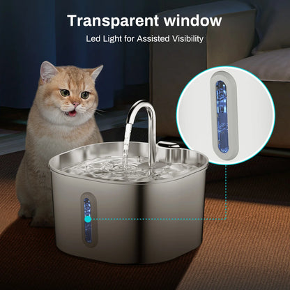 Edelstahl Trinkbrunnen mit transparenter Wasserstandsanzeige für Katzen und Hunde