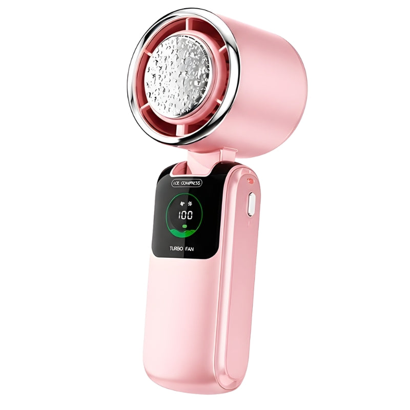 Turbo-Handventilator mit Kühlplatte in Rosa